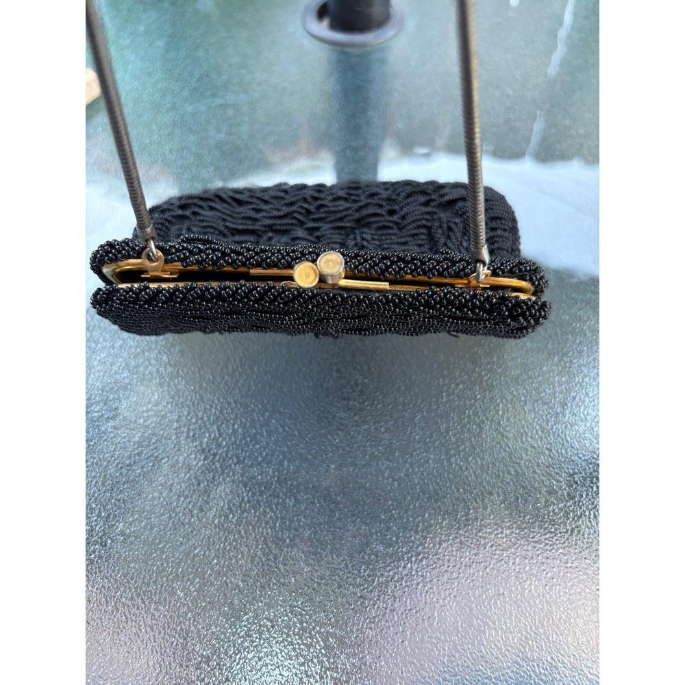 Vintage Winkelman's Black Beaded Evening Bag Kiss Lock Clutch Hong Kong Made - Picture 6 of 8